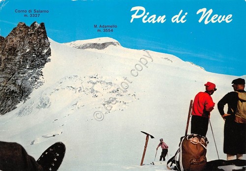 Cartolina Pian di Neve animata sci sciatori (Brescia)