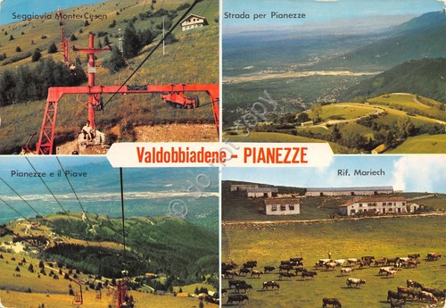 Cartolina Pianezze Valdobbiadene strada seggiovia Piave Rif Mariech mucche 1972