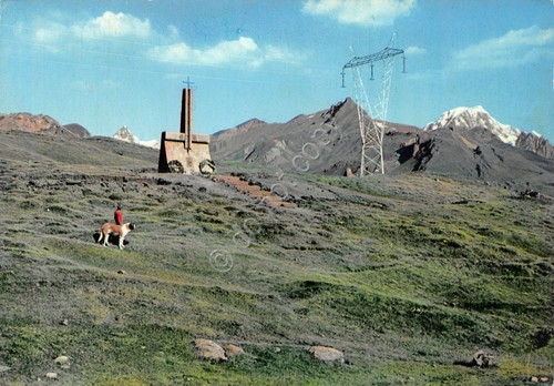 Cartolina Piccolo San Bernardo Monumento ai Caduti Animata (Aosta)