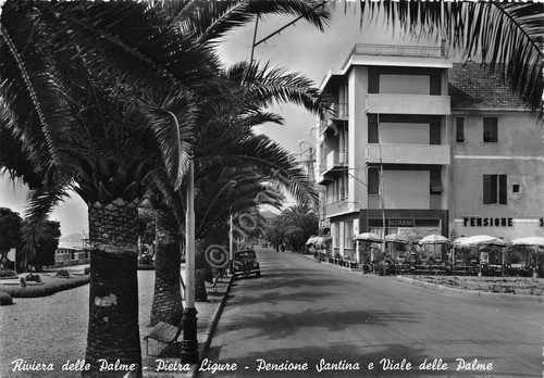 Cartolina Pietra Ligure Pensione Santina Viale delle Palme timbro Soggiorno …