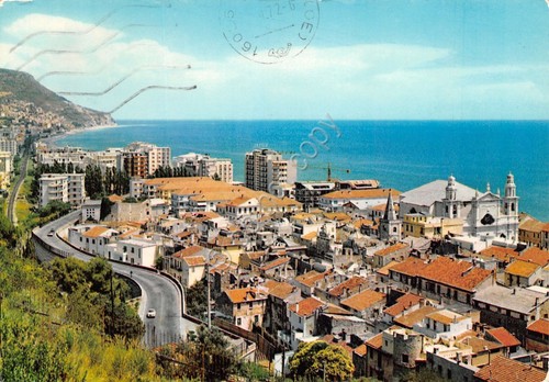 Cartolina Pietraligure panorama paese dall'alto con strada 1972