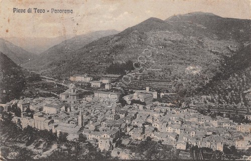 Cartolina Pieve di Teco Imperia panorama 1929