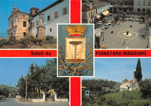 Cartolina Pignataro Maggiore vedute varie stemma anni '70