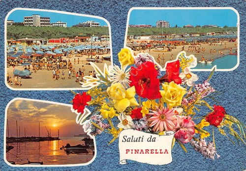 Cartolina Pinarella di Cervia vedute fiori (Ravenna)