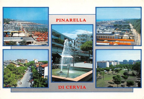 Cartolina Pinarella di Cervia vedute varie condomini stabilimenti balneari 1996