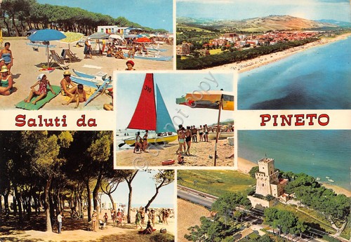 Cartolina Pineto vedute varie spiaggia panorama aereo anni '80 (Teramo)