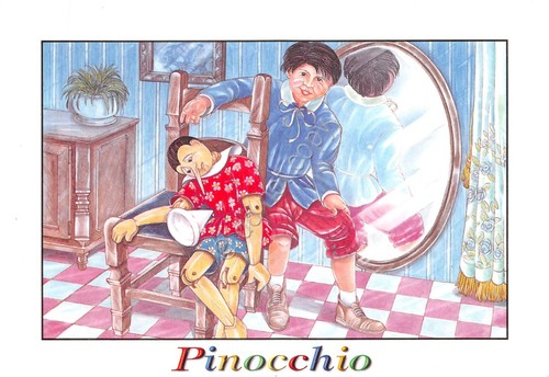 Cartolina Pinocchio che diventa ragazzo n.12 Illustrata Nannicini