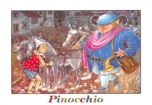 Cartolina Pinocchio il carro e i ciuchini n.9 Illustrata Nannicini