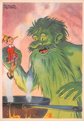 Cartolina Pinocchio n. 28 pescatore illustrata Sgrilli Favola Collodi anni …