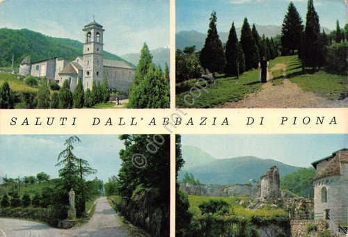 Cartolina Piona Abbazia vedute (Como)