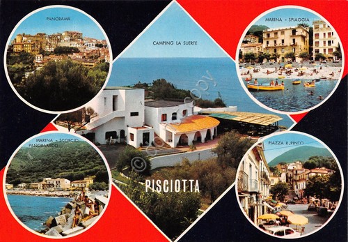 Cartolina Pisciotta vedute varie spiaggia Piazza Pinto La suerte anni …