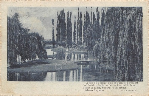 Cartolina Poesia Carducci panorama di lago e fronde 1927