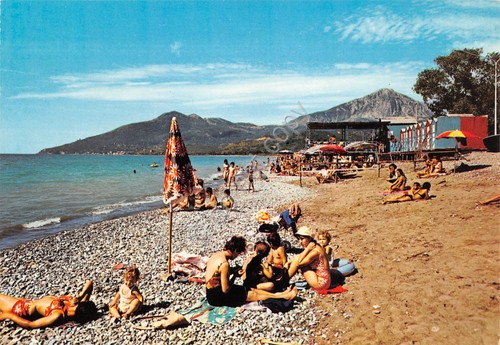 Cartolina Policastro Bussentino spiaggia Lido La Conchiglia animata anni '70