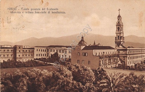 Cartolina Pompei Santuario Canonica e Istituto femminile di beneficenza
