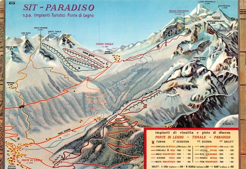 Cartolina Ponte di Legno mappa impianti turistici di risalita
