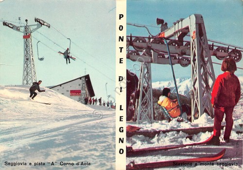 Cartolina Ponte di Legno partenza seggiovia e piste di sci