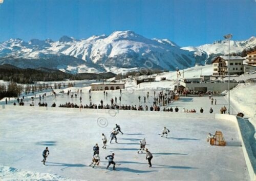 Cartolina Pontresina campo Hockey e curling timbro a targhetta Diavolezza …