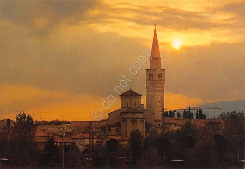 Cartolina Pordenone vista parziale della città al tramonto