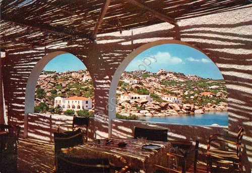 Cartolina Porto Rafael Costa Serena vista comprensorio da arcata bar