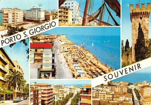Cartolina Porto San Giorgio vedute varie condominio spiaggia anni '70