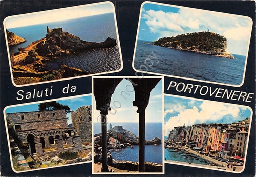 Cartolina Porto Venere vedute varie 1980 grafica (La Spezia)