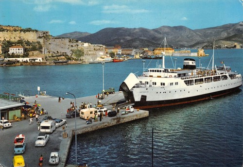 Cartolina Portoferraio Motonave Aethalia imbarco traghetto 1968