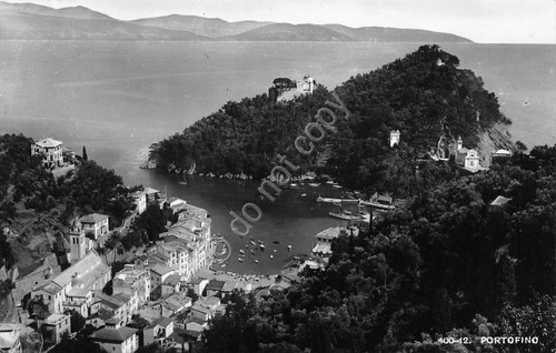 Cartolina Portofino panorama dall'alto 1949