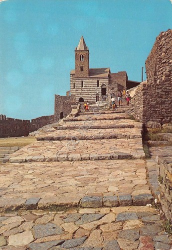 Cartolina Portovenere Chiesa di San Pietro animata (La Spezia)