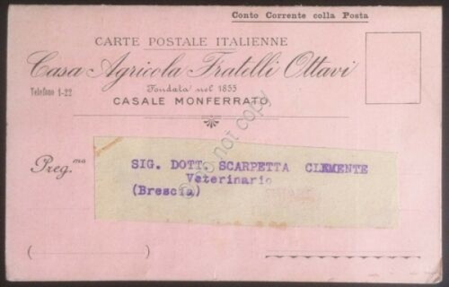 Cartolina postale con catalogo libri agraria Casa Agricola Fratelli Ottavi …