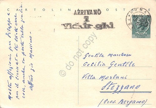 Cartolina postale timbro ARRIVANO I VICHINGHI 1958