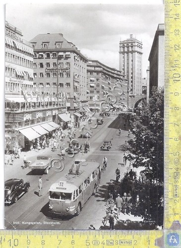 Cartolina Postcard Kungsgatan Stochkolm Bus Auto d'epoca 1949