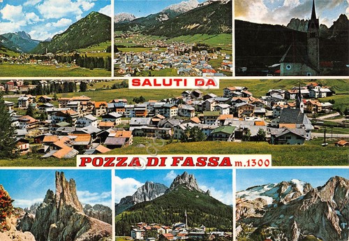 Cartolina Pozza di Fassa 7 vedute 1979 (Trento)