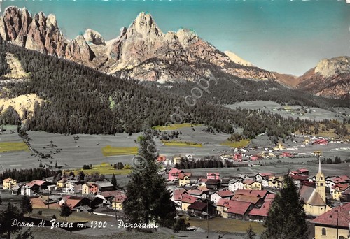 Cartolina Pozza di Fassa panorama paese 1964