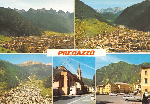 Cartolina Predazzo vedute varie paese e panorama anni '80