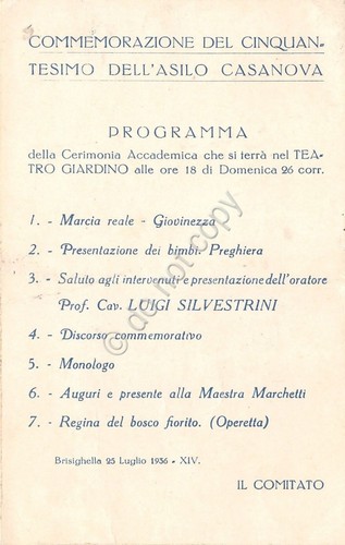 Cartolina Pubblicitaria - Commemorativa 50°- asilo Casanova - Ravenna - …