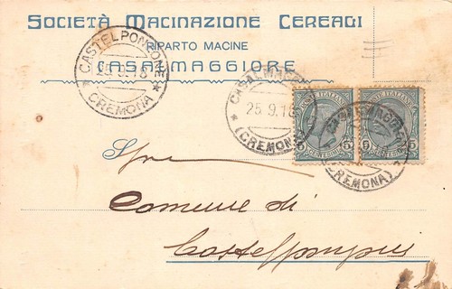 Cartolina pubblicitaria Casalmaggiore Società Macinazione Cereali 1918