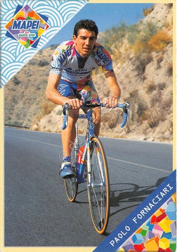 Cartolina pubblicitaria Ciclismo Paolo Fornaciari sponsor e fornitori al retro