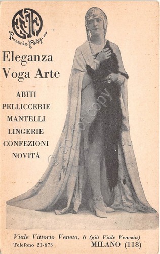 Cartolina Pubblicitaria Riccardo Pavesi Milano Eleganza Voga Arte