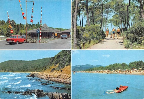 Cartolina Punta Ala Camping Baia Verde 1973 vedute spiaggia campeggio