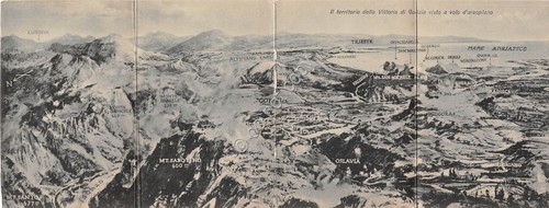Cartolina quadrupla Gorizia Territorio della Vittoria visto da aereo
