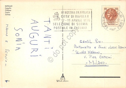 Cartolina Rapallo Castello timbro a targhetta Mostra storia postale in …