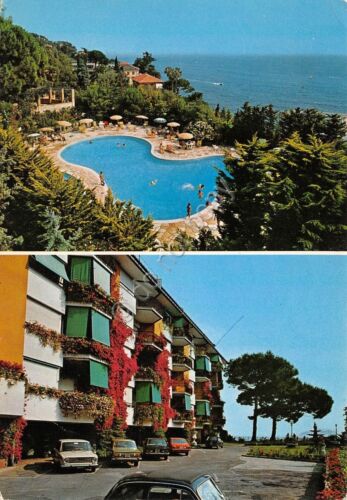 Cartolina Rapallo Condominio e piscina 1977 piega in basso