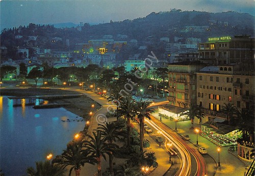 Cartolina Rapallo Lungomare notturno Hotel Savoia 1979