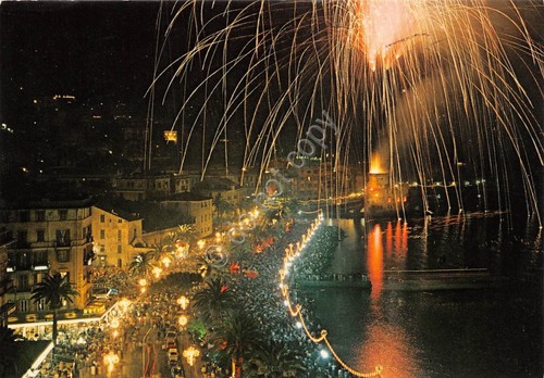Cartolina Rapallo Notturno Fuochi Artificiali 1975 (Genova)