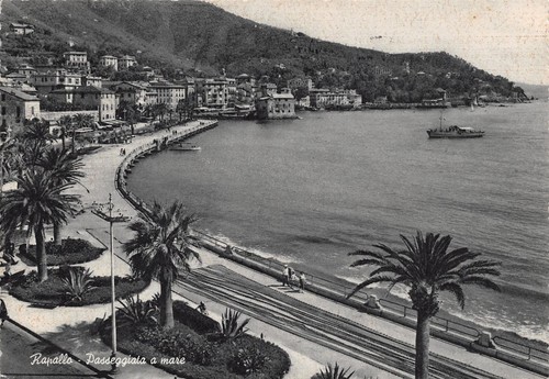 Cartolina Rapallo Passeggiata a mare 1955 (Genova)
