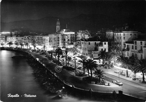 Cartolina Rapallo Passeggiata vista dall'alto notturno 1961 (Genova)