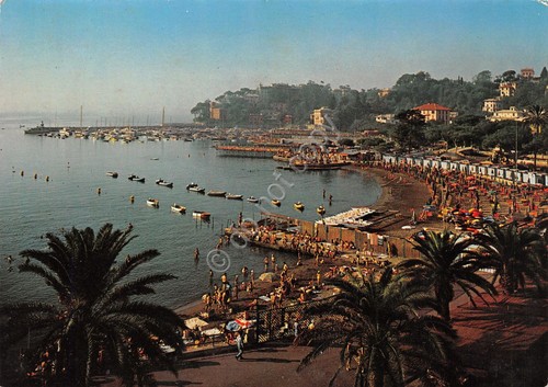Cartolina Rapallo stabilimento balneare con porto anni '60