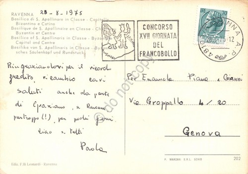 Cartolina Ravenna Basilica S. Apollinare Timbro a targhetta concorso Francobollo