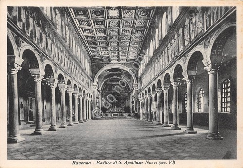Cartolina Ravenna S. Apollinare Nuovo interno anni '20