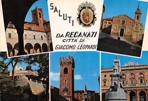 Cartolina Recanati vedute Torre Colle Torre del Borgo Monumento Piazzetta …